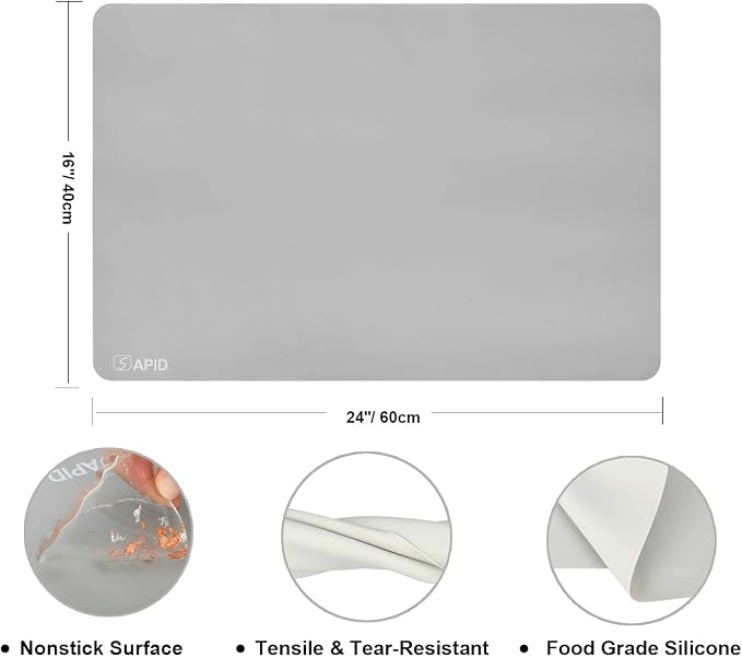 Sapid Thick Silicone Mat for Crafts(15.7"×23.6"), Large Silicon Sheet for Epoxy Resin, Jewelry Casting, Art Painting, Nonstick Nonslip Pastry Mat, Heat- Resistance Countertop Mat (Gray)