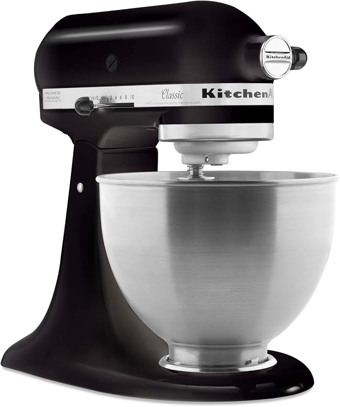 KitchenAid Classic Series 4.5 Quart Tilt-Head Stand Mixer K45SS, Onyx Black & K45B Coated Flat Beater, White, 4.5 Qt