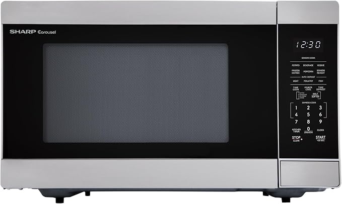 SHARP Countertop Microwave Oven with Removable 13.6" Carousel Turntable, 1100 Watt, 1.6 Cubic Feet, Stainless Steel