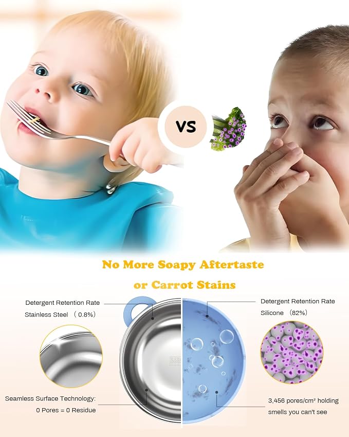 Bakpoco Baby Suction Bowls with Lids 4-Pack, 2-in-1 Stainless Steel 304 Toddler Bowl & Removable Silicone Suction Kids Bowl Plate Set Non Toxic Snack Dishes for Self-Feeding, Sunrise Meadow