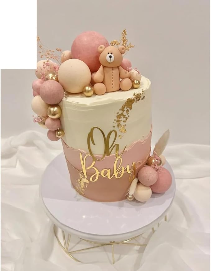 Oh Baby Cake Topper - Gold Acrylic Baby Shower Party Decorations For Gender Reveal Party/Boy or Girl Party Decoration Baby Booth Props Party Photo