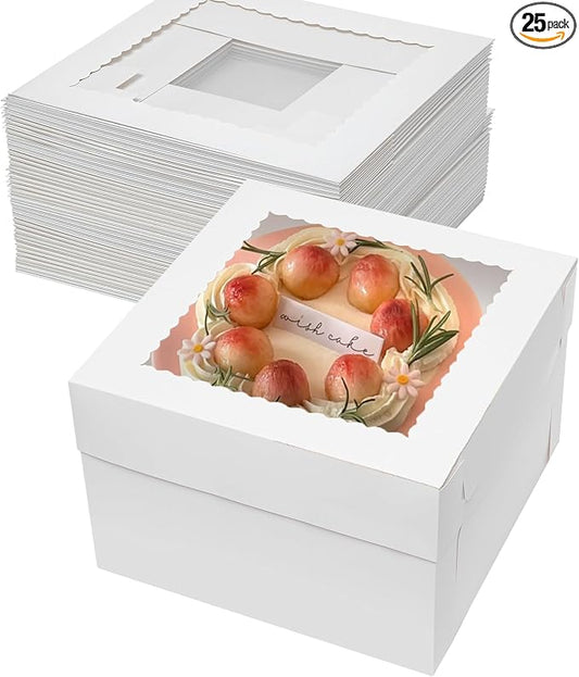 Mefleet 25pcs Cake Boxes 12 Inch 12x12x8 Bakery Boxes for Tier Cakes with Window White Large Tall Cardboard Bakery Take Out Carrier Containers with Lids for Wedding, Birthday, Party
