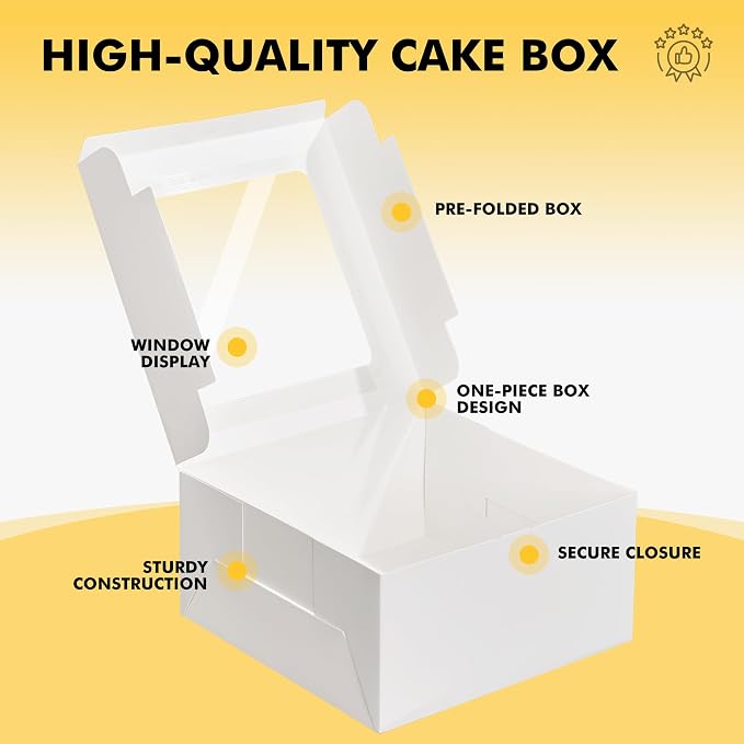 RACETOP 32pcs Cake Boxes with Window, 10x10x5 Inches White Bakery Boxes, Cookie Dessert Boxes, Pastry Box, Square Cardboard Cake Box for Cake, Birthday Party, Donuts, Wedding