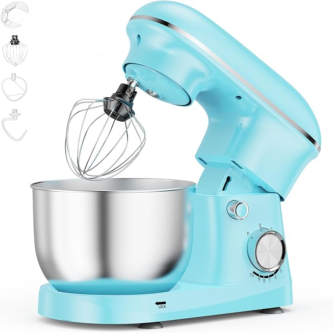 NEWBULIG Stand Mixer, Kitchen Aid Mixers Alternative, 300W 4.2Qt 10-Speed Electric Standing Mixer with Dough Hook, Whisk, Beater & Multi-Cover for Baking, Cakes and Home Cooking Needs