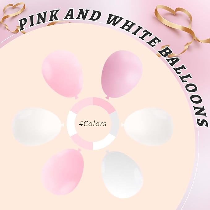160Pcs 12 Inch Pink White Pastel Pearl Clear Latex Balloons for Girl Baby Shower Bridal Wedding Birthday Party Decorations