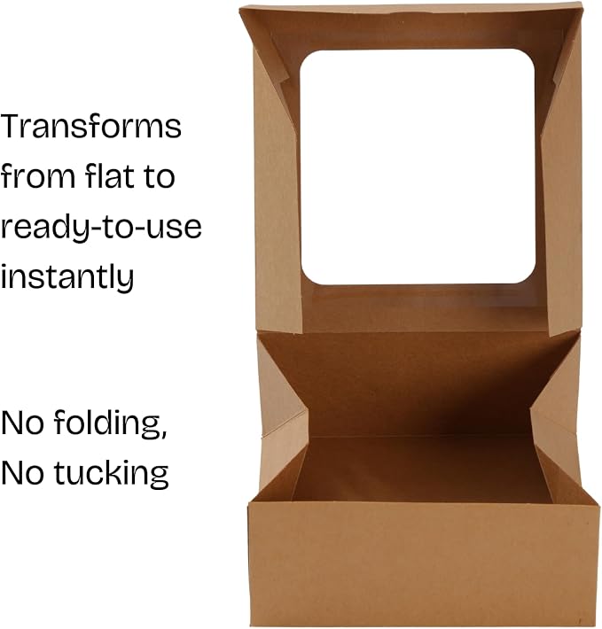 Tuck-Free Cookie Boxes with Window 24 Pack - 6x6x2.5 IN Cardboard - Pastry Containers & Cupcake Box for Baked Goods Packaging - Easy Assemble Mini Treat Holders,Kraft