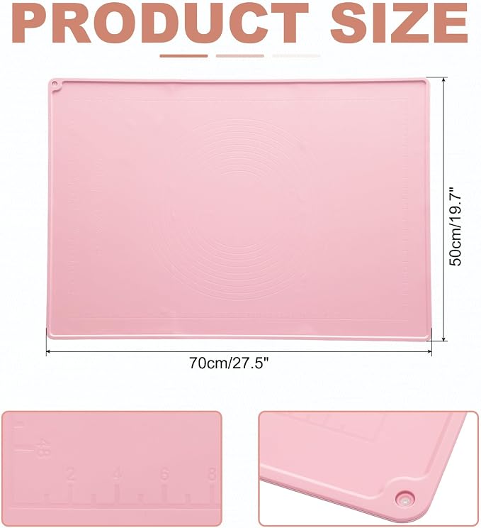 uxcell Silicone Pastry Mat, 27.5" x 19.7" Silicone Baking Mat with Measurements, Non-Stick Dough Rolling Mat for Making Pastry Cookies Bread Pizza Pink