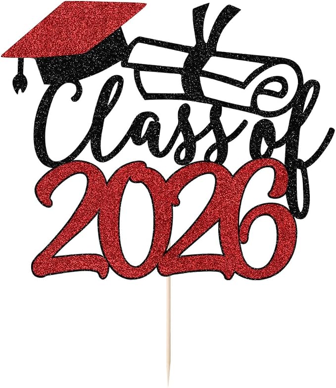 Gold Class of 2026 Congrats Grad Cake Topper Glitter Graduation Party Supplies - High School College Graduates -College Graduate Cake Topper Decorations (Class of 2026 Black red)