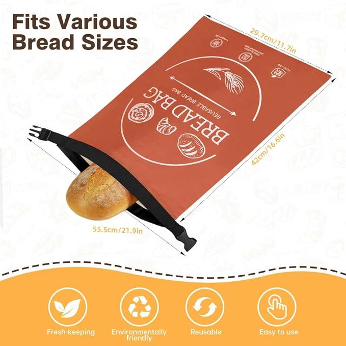 Bread Bags for Homemade, Beeswax Reusable Bread Bag for Sourdough, 1 Pack 17×13 Inches XL-Waxed Food Storage Bag to Keep Sourdough Fresh, Freezer-Safe, Eco-Friendly (Orange)