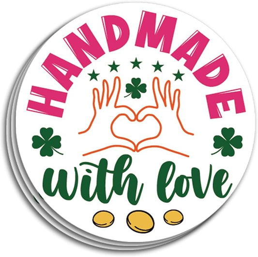 240 PCS Handmade with Love Stickers,Shamrock Small Business Packaging Sticker for Envelopes Shipping Boxes Gift Packaging