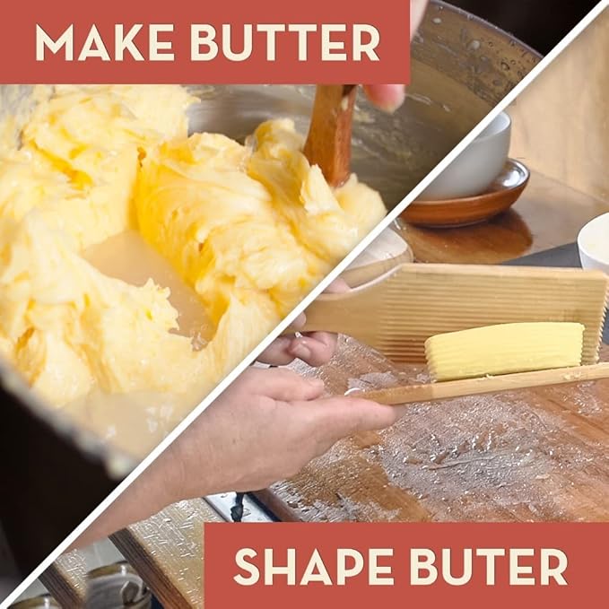 Gnocchi Board and Butter Paddles Kit with Recipe Book | Pasta Maker Gift for Cooks | Be an Expert Butter Churner and Gnocchi Maker with this Wooden Pasta Tools Set