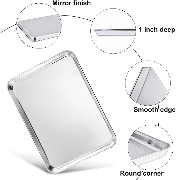 TeamFar Baking Sheet Set of 4, 16/12.5/10/9.3 Inch Stainless Steel Baking Pan Tray Cookie Sheet, Non Toxic & Healthy, Rust Free & Easy Clean - Dishwasher Safe