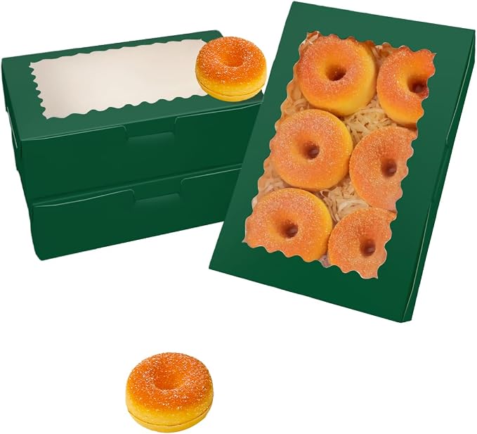 qiqee 50Pcs Deep Green Cookie Box with Window 9x6x2.5 inch Pastry Macaron Bakery Box For Packaging