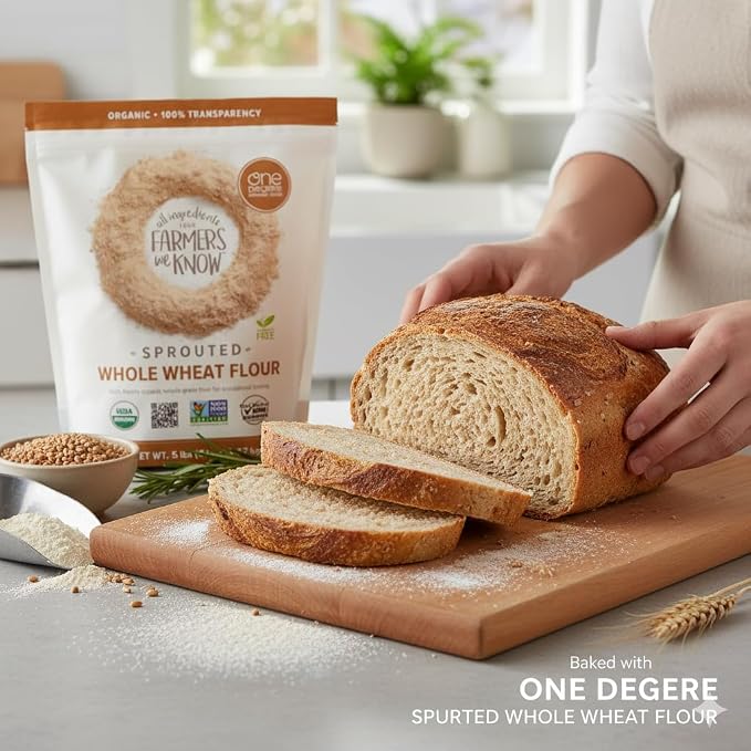 One Degree Organic Foods Sprouted Whole Wheat Flour 5lb – Organic, Non-GMO, Vegan, Plant-Based Baking Flour – Ideal for Bread, Muffins & More + LuxProdX Sticker