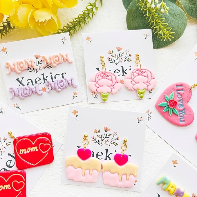 Mother’s Day Polymer Clay Cutters & Stamps Set - 10pcs Sharp & Durable Mom, MAMA, LOVE, Puzzle Heart, Envelope & Cake Shapes for DIY Earring Jewelry Making, Soft Clay Crafts & Holiday Supplies