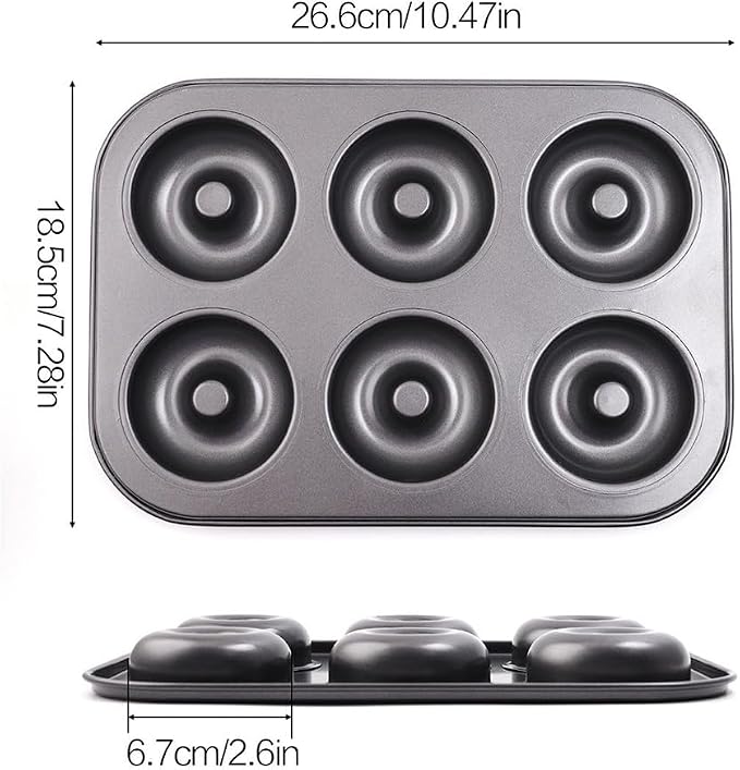 2 Pack Donut Pans, Premium Carbon Steel 6-Cavity Non-Stick Donut Mold, Perfect Baking Pans for Bagels Biscuit Cake, Dishwasher Oven Safe