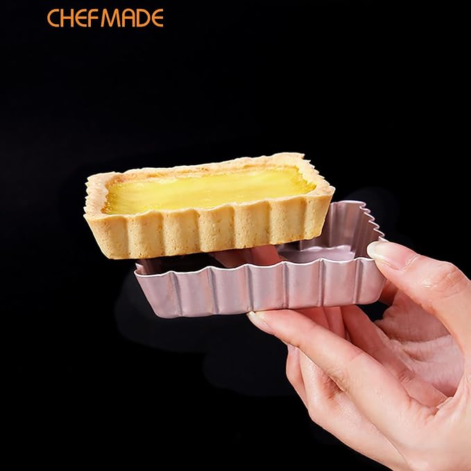 CHEFMADE Mini Square Tart Pan Set, 4-Inch 4Pcs with Removable Loose Bottom Non-Stick Square-shaped Quiche Bakeware for Oven and Instant Pot Baking (Champagne Gold)