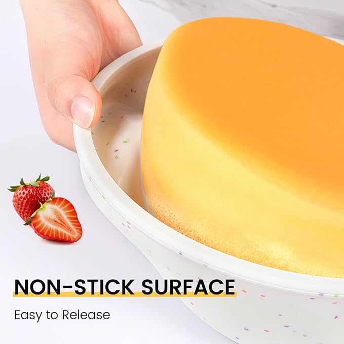 Vinino 8 Inch Silicone Round Cake Pan with Metal Reinforced Frame Set of 3, Nonstick Silicone Springform Pan for Baking Suitable for Making Layers, Cheese & Chocolate Cakes