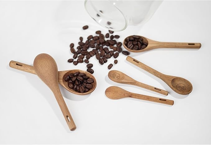 10-Piece Measuring Cups and Measuring Spoons Set, Handcrafted Acacia Wooden Measuring Cups with Tablespoon Teaspoon Measuring Spoons for Dry Ingredients, Natural Wood Rustic Kitchen Accessories