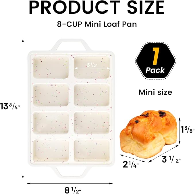 Vinino Compact 8-Cavity Mini Silicone Loaf Pan Cream for Recipe Testing | 8-Cavity Mini Loaf Pan, Designed for Recipe Testing, Small Desserts, Egg Bites & Low-Storage Home Baking Needs