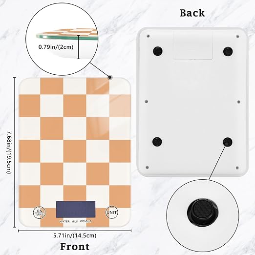 Checkered Orange and White Food Scale Kitchen Scale for Baking Cooking Digital Food Weighing Measuring Scale Small Waterproof Electric Food Scales Grams and Ounces for Weight Loss