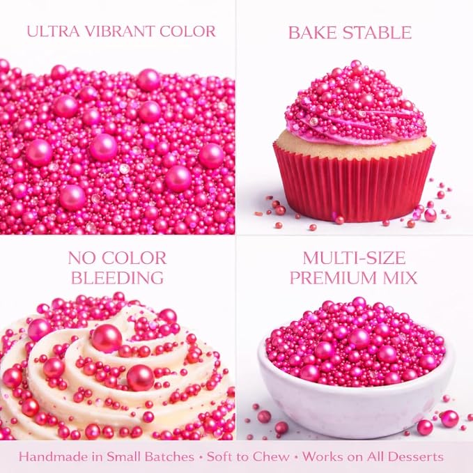 Confect Crimson Pink Sprinkles – Premium Dark Pink Pearl Cake & Cupcake Sprinkles (4.2 oz) – Bake Stable, Soft Chew, No Synthetic Dyes – Edible Decorating Sprinkles for Cookies & Baking