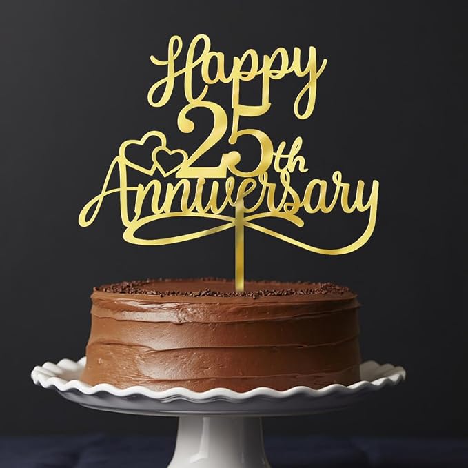 Sleyberoy Acrylic Happy 25th Anniversary Cake Toppers -Wedding Anniversary Party Decorations, 25th Wedding Anniversary, Company Anniversary Party, Birthday Party Decorations (Acrylic 25)