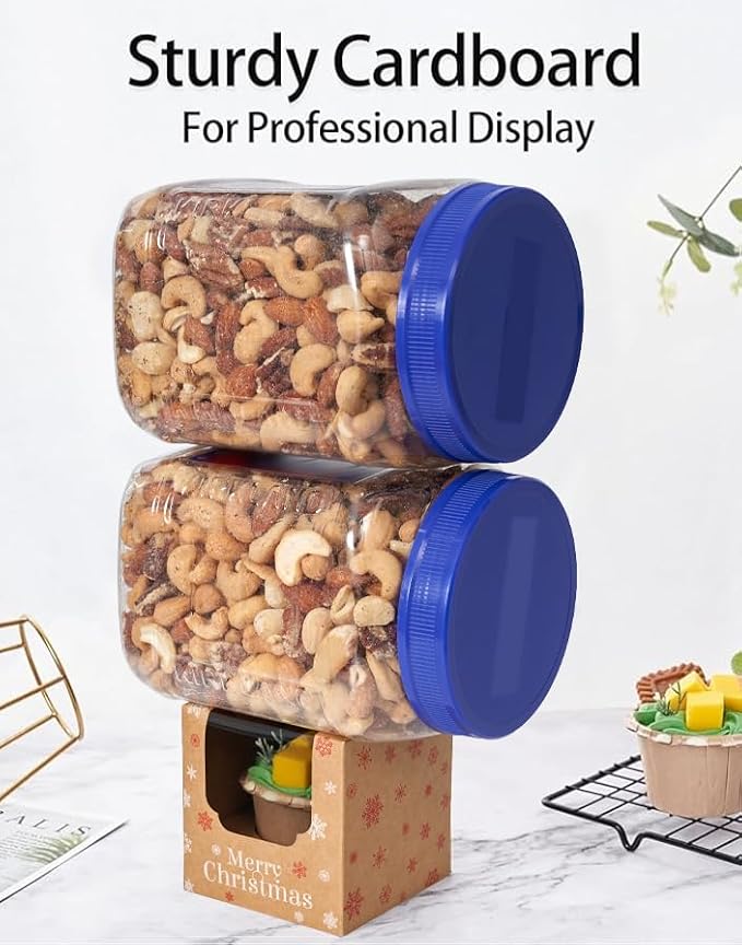 Happyhiram Christmas Cupcake Boxes 50 Pcs, Individual Box Brown Kraft with Christmas Trees and Window for Holiday Mini Gift Boxes for Ornament Cocoa Bombs Packaging for Winter Party Favors