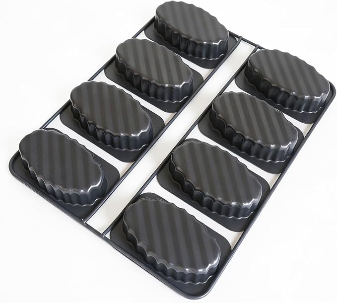 8-Cavity Egg Tart Molds, Fluted Edge Small Tart Pan Boat Shaped, Mini Oval Loaf Tray, Nonstick Baking Pans for Pound Cake, Banana Bread, Cheesecake, Brownies