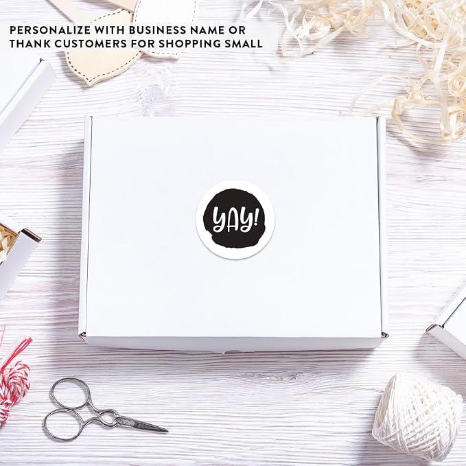 Andaz Press Round Small Business Sticker Labels, 120-Pack, Watercolor Black Yay!, Packaging Stickers, Product Labels for Small Business Thank You Stickers, Company Stickers