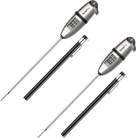 TempPro TP02S (2 Pack) Digital Food Thermometer for Cooking Bread Baking Sourdough Liquids, Meat Thermometer Digital with Super Long Probe for Kitchen BBQ Candy Making Accessory (Previously ThermoPro)