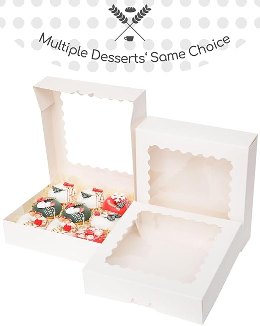 qiqee Auto-pop Up 240pcs White Pastry Box With Window Donut Pie Boxes 8"x8"x2.5" Bakery Box