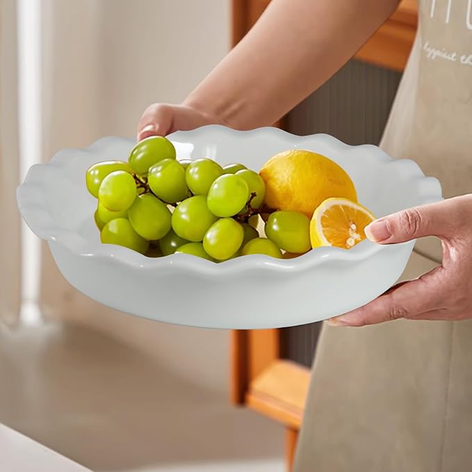 White Deep Dish Pie Pan for Baking-10 Inch Ceramic Fluted Pie Dish for Apple, Quiche, Pecan, Pot Pies, 53Ounce Round Pie Plate