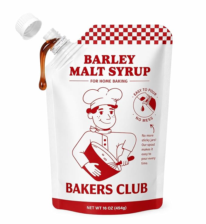 Bakers Club Barley Malt Syrup 16oz – Authentic Malty Flavor for Bagels, Pretzels, Bread & Baked Goods – Enhances Crust, Color & Sweetness – Non-GMO, Traditional Malted Barley Syrup – Made in USA