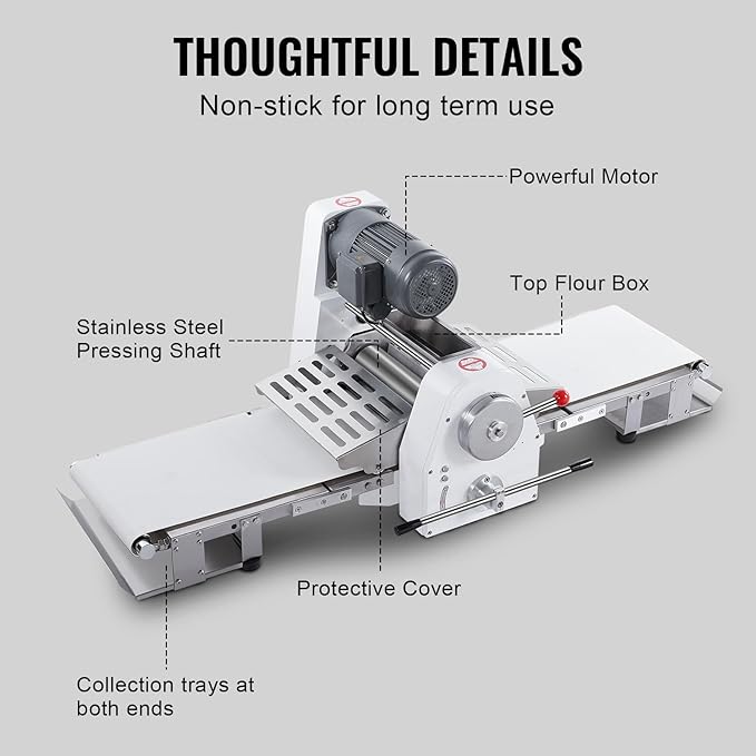 VEVOR Commercial Dough Sheeter Machine, 15.7-Inch Reversible Puff Pastry Sheeter and Fondant Roller, Electric Dough Roller 0-1.4" Adjustable Thickness, Folding Dough Sheeter for Bakeries, Pastries