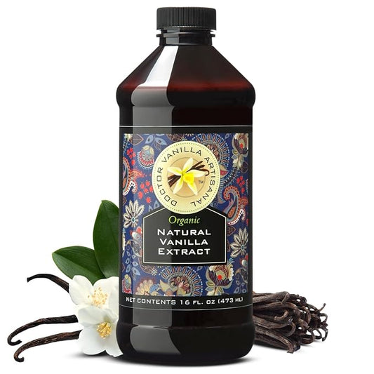 Organic Vanilla Extract, 16 fl oz - Madagascar Bourbon vanilla, 100% natural, sugar‑free, GMO‑free, gluten‑free, vegan, paleo, keto, and kosher