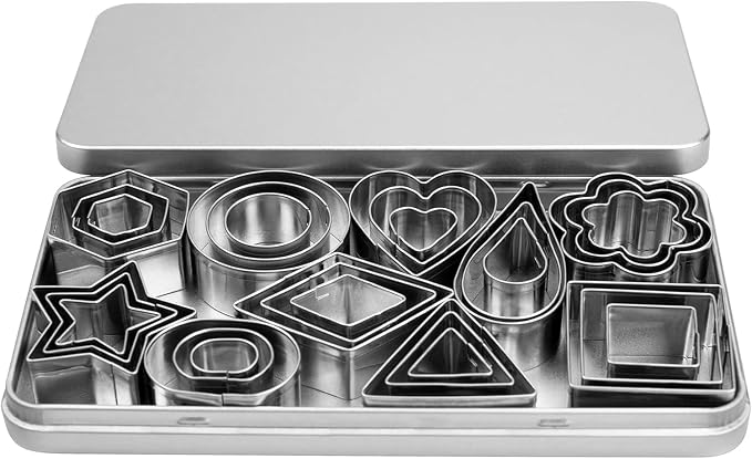 Mini Cookie Cutter Shapes Set - 30 Tiny Stainless Steel Stamps of Geometric Shapes Cookie Cutters-Heart Star Flower Round Square Hexagon Oval Diamond Biscuit Cutters
