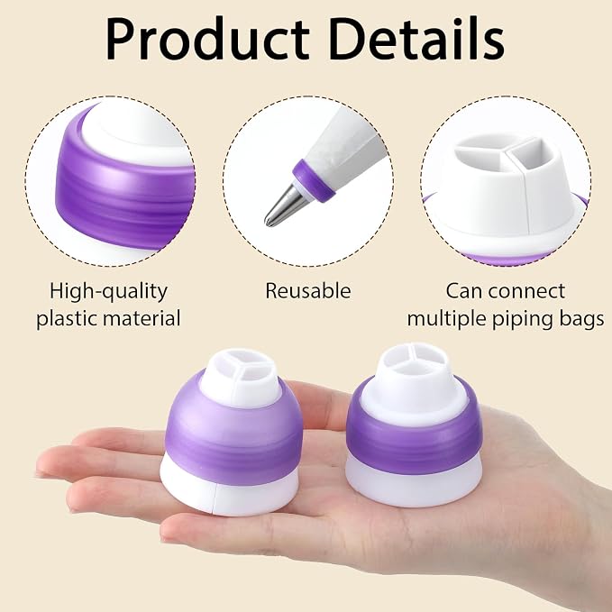 2 Pack Couplers for Piping Bags 3 Color Plastic Piping Couplers Adapter Swirl Twist For Icing Frosting Tips