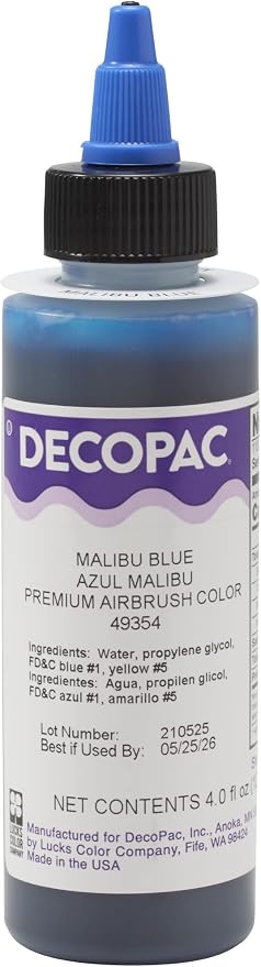 DECOPAC Food Coloring, Airbrush Food Color, Edible Airbrush For Cake Decorating, Cookie Airbrush Coloring, Food Airbrush Kit Add-on, Airbrushes For Cake Decorating 4 Fl Oz - Malibu Blue