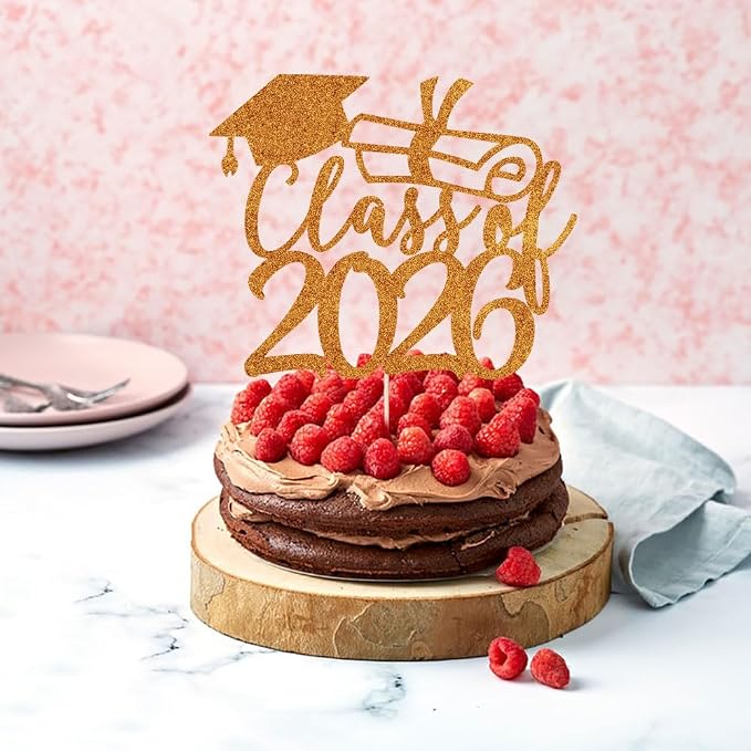 Gold Class of 2026 Congrats Grad Cake Topper Glitter Graduation Party Supplies - High School College Graduates -College Graduate Cake Topper Decorations (Class of 2026 orange)