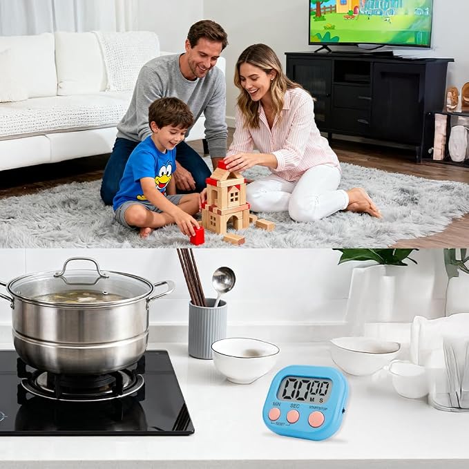 Digital Kitchen Timer, 6 Pcs Classroom Timers for Kids Teacher, Magnetic Countdown Minute Simple Timer for Cooking Study Exercise Game Baking Reading Gym Meeting Work Task Classroom (Blue/Pink)