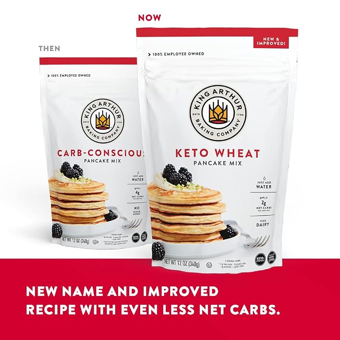 King Arthur Keto Wheat Pancake Mix: Low Carb, High Protein Breakfast Solution - Just Add Water for Fluffy Pancakes or Waffles - Non-GMO, Kosher Certified, 12 oz Pouch (Pack of 2)