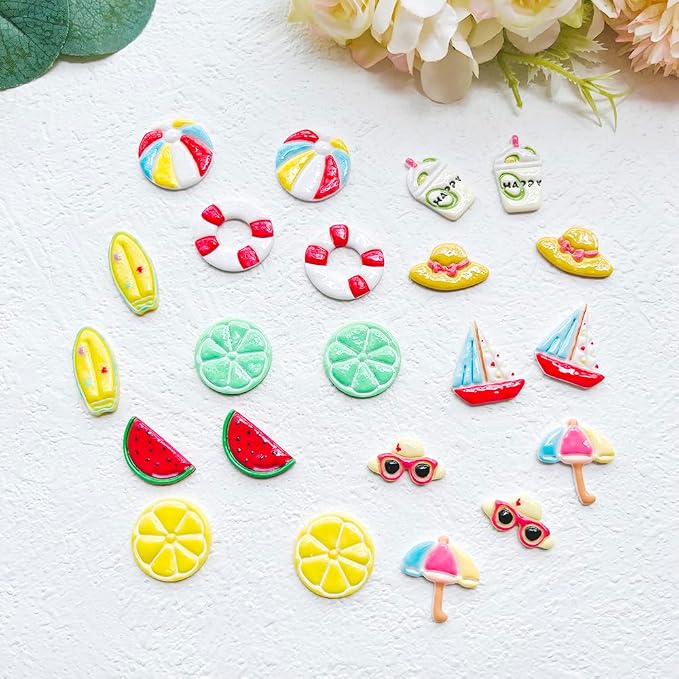 Summer Beach Polymer Clay Cutters Set Vacation Shapes Including Watermelon, Lemon, Sailboat, Surfboard & Beach Ball for DIY Earring Jewelry, Soft Clay Crafts, Scrapbooking & Miniature Decor