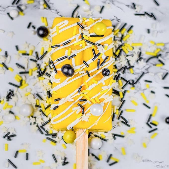Bumble Bee Sprinkles for Cake Decorating and Baking Cookies, Cupcakes - Edible Batman Sprinkles and Bee Cake Decorations in Yellow Black White Jimmies, Nonpareils, Sugar Crystal, and Pearl