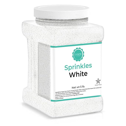 O’Creme White Sprinkles – 5 Pounds for Cake Decorating – Kosher Pastel Sprinkles for Cupcakes, Cookies, Cakes, Ice Cream