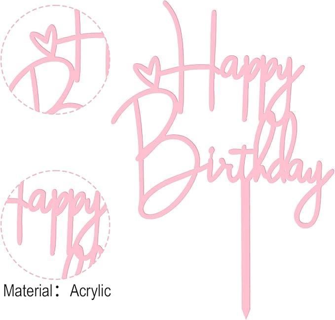 2pcs Happy Birthday Cake Toppers Pink Happy Birthday Cake Decorations Birthdays Decorations Birthdays Cake Supplies for Celebrating Anniversary Party