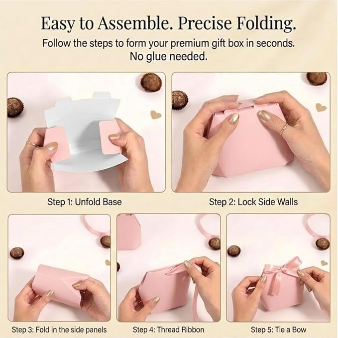 Rowcay Small Gift Boxes with Ribbons, 16 Pack Pink Foldable Empty Gift Boxes for Wedding Party Favors, Cookies, Candy, Jewelry, Small Presents, Gift Packaging and Favor Displays