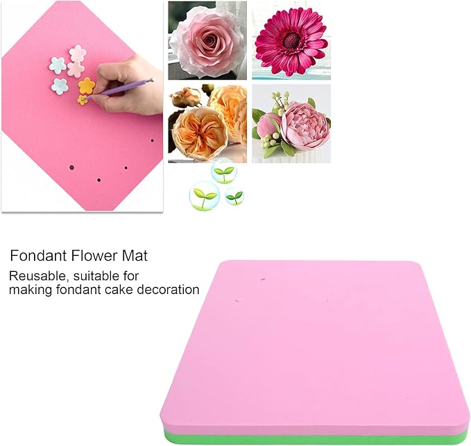 Fondant Sponge Pad with 5 Holes,Rectangular Fondant Cake Flower Drying Mat Modeling Tool with Soft Cleanings Kit