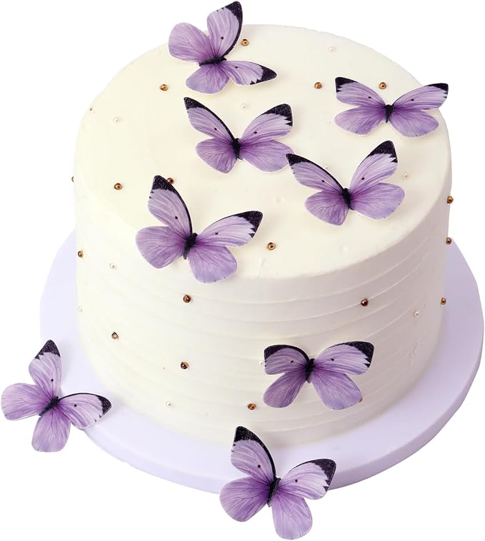 YOcity 50PCS Butterflies Cake for Decorations-Purple Butterfly Cupcake Toppers Small Pastel Wafer Paper Cake Cupcake Decor for Wedding Baby shower Birthday Suppliers