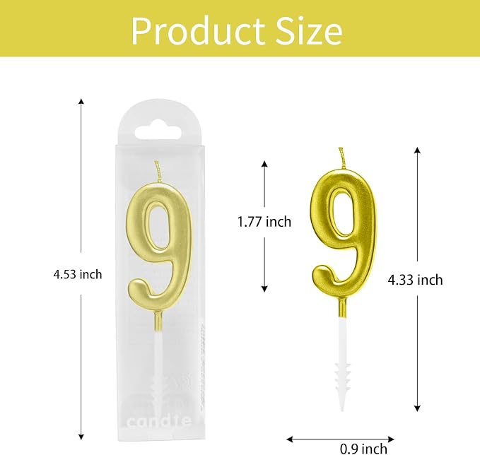 Beanlieve 10-Pieces Numeral Birthday Candles - Cake Numeral Candles Number 0-9 Glitter Cake Topper Decoration for Birthday,Wedding Anniversary,Party Celebration (Gold)